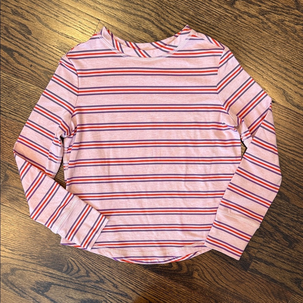 Hanna Andersson Girl's Pink Red Striped Long Sleeve Top 6-7